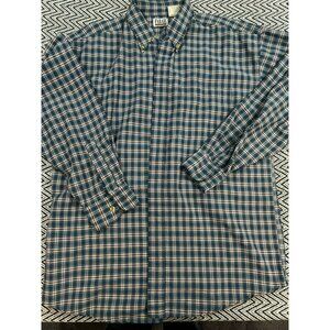 Farah Classics Mens Large Plaid Button-Down Shirt Blue/Red/White Long Sleeve Cot